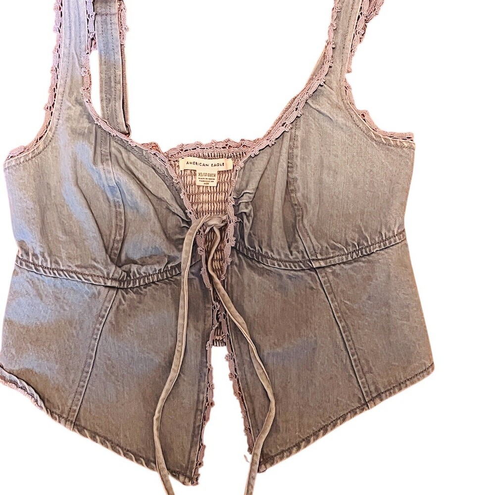 American Eagle Outfitters Tank Top Womens XS Blue Denim Corset Cropped